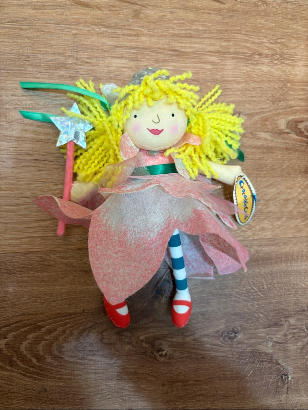 NWT Vintage Crocodile Creek Yellow-Haired Fairy Doll Plush with Pink Dress